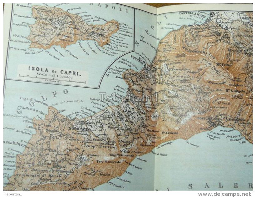 Sorrento Capri Anacapri Praiano Gragnano Positano Massahubrense Castellamare Italy Italia Map Karte Mappa 1887 - Carte Geographique