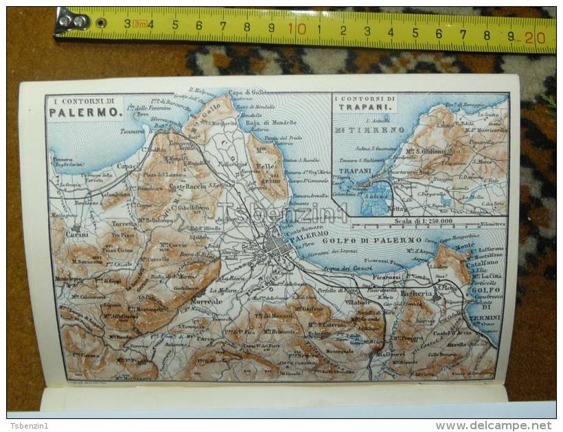 Palermo Trapani Termini Bagheria Carini Capaci Capo Di Gallo  Italy Italia Map Karte Mappa 1887 - Carte Geographique