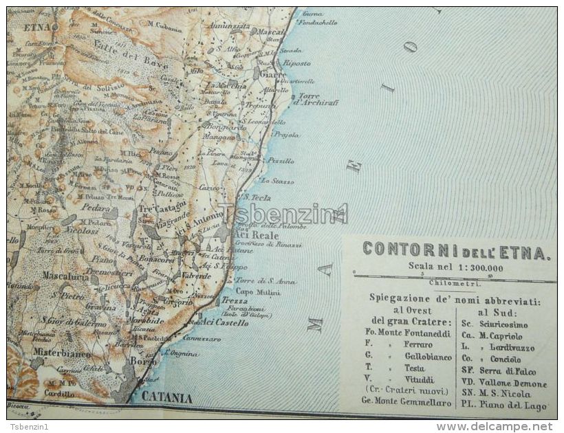 Catania Etna Randazzo Belpasso Paterno Borello Biancavilla Piedimonte Italy Italia Map Karte Mappa 1887 - Carte Geographique