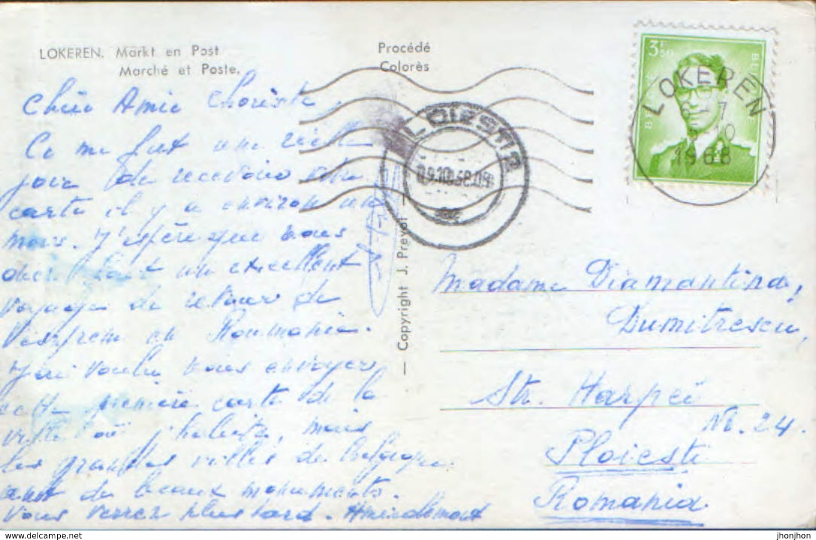 Belgium - Postcard Circulated 1968 - Lokeren -  Market And Post  - 2/scans - Lokeren
