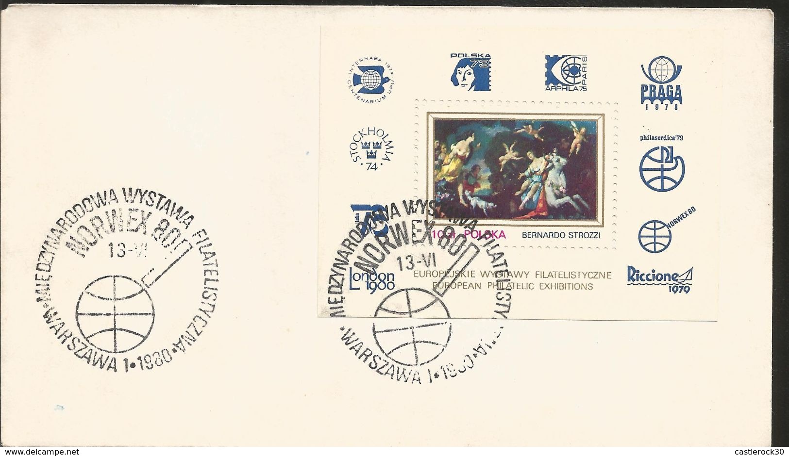 J) 1980 POLAND, EUROPEAN PHILATELIC EXHIBITIONS EUROPEAN PHILATELIAL EXHIBITION, PAINTING, BERNARDO STROZZI, FDC - Covers & Documents