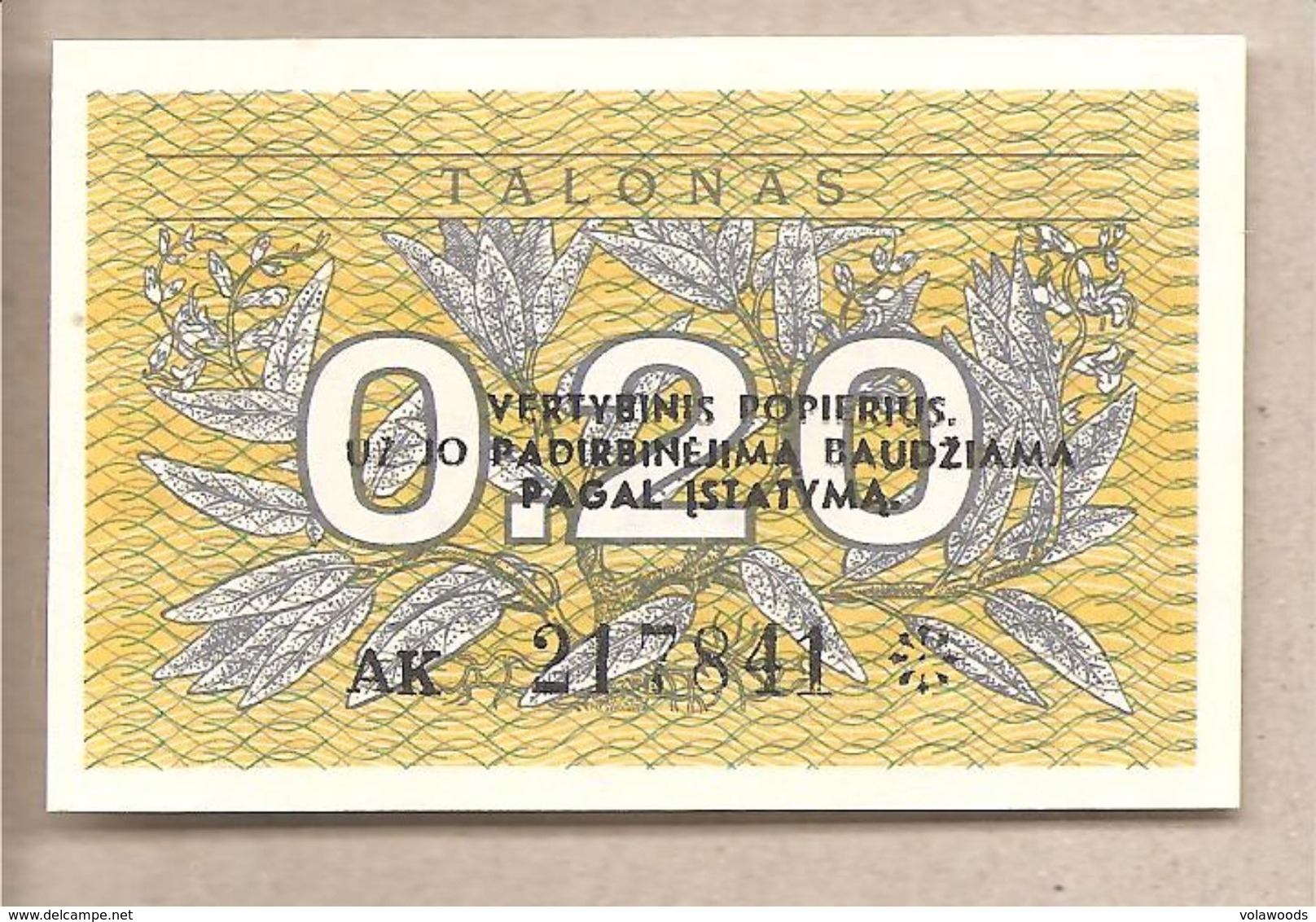 Lituania - Banconota Non Circolata FdS Da 0.20 Talonas P-30 - 1991 - Lithuania