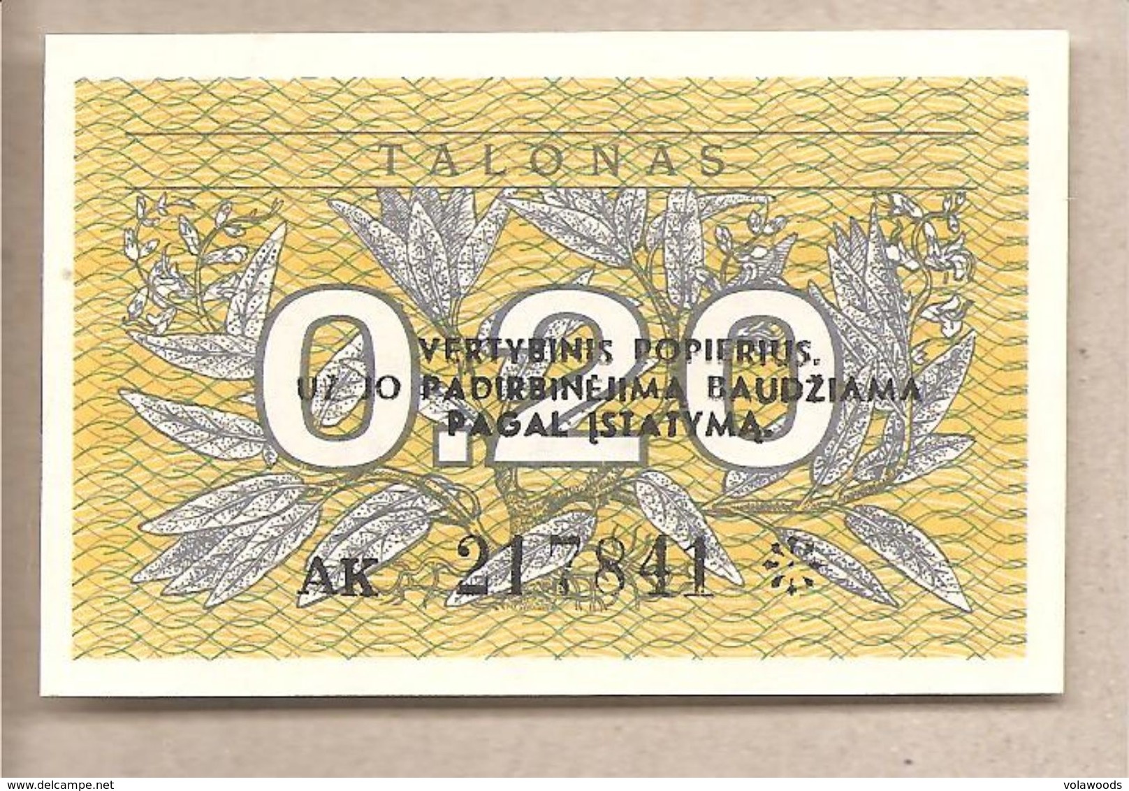 Lituania - Banconota Non Circolata FdS Da 0.20 Talonas P-30 - 1991 - Lituanie