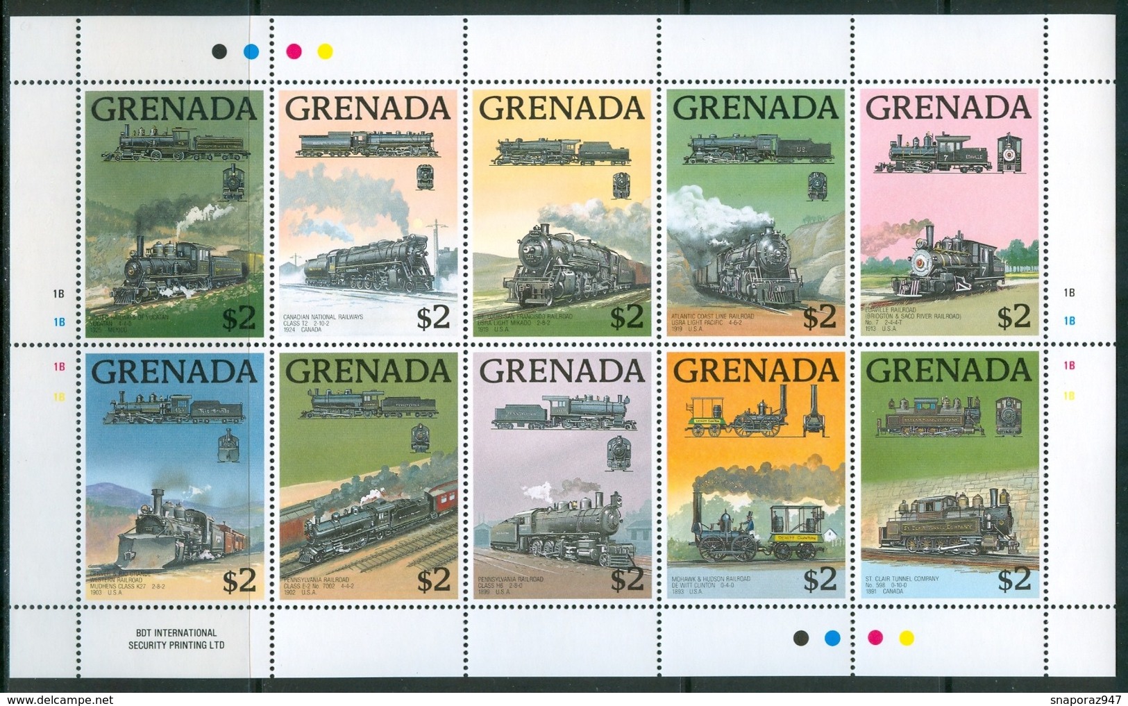 1989 Grenada Treni Trains Railways Locomotive Locomotives MNH** Ye65 - Treni