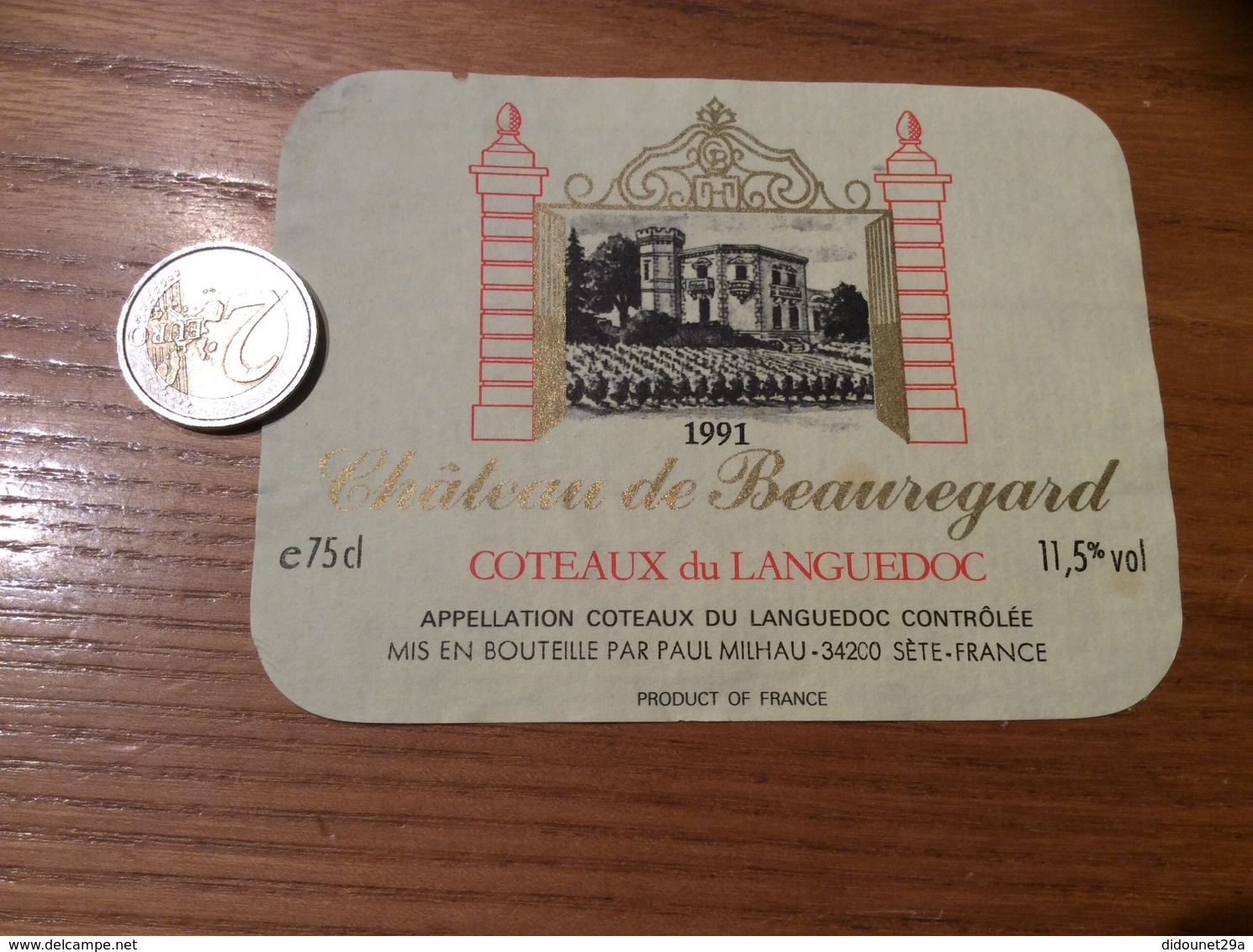 Etiquette De Vin « COTEAUX Du LANGUEDOC - Château De Beauregard - PAUL MILHAU - SÈTE (34)» 1991 - Languedoc-Roussillon