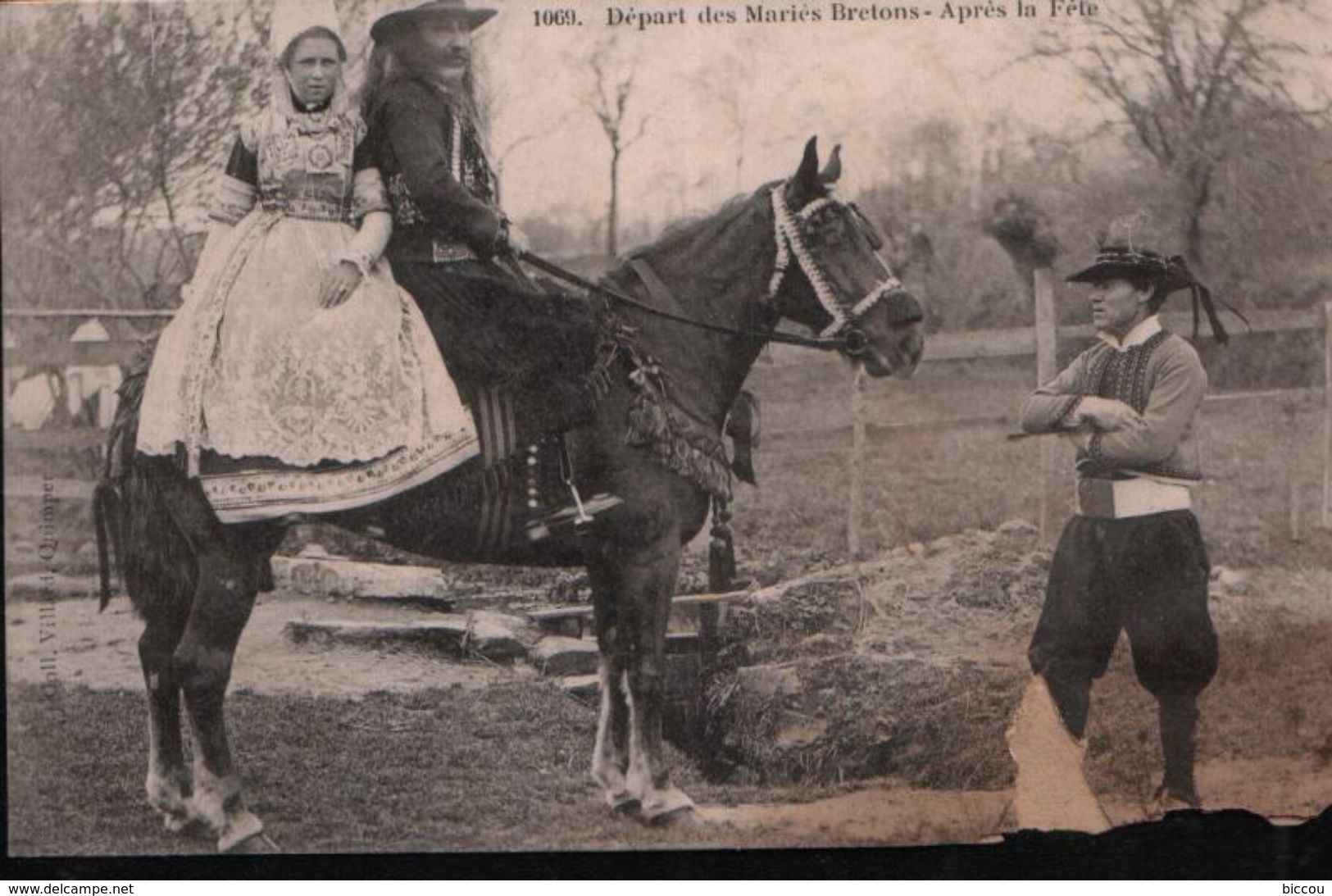 Cpa Départ Des Mariés Bretons - Après La Fête (animée, Gros Plan, Couple Sur Cheval) N° 1069 - Noces