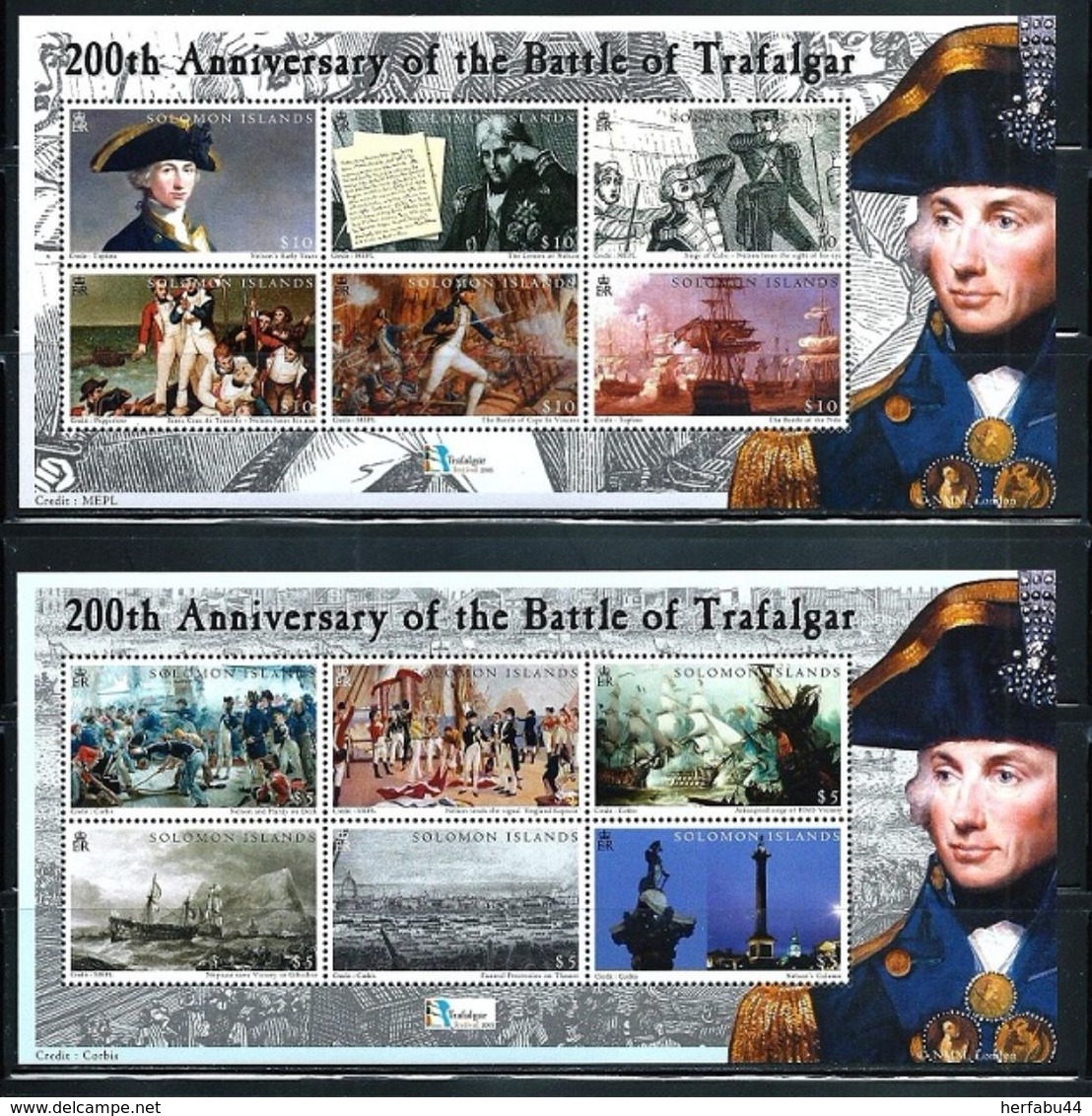 Solomon Islands      "Battle Of Trafalgar"     4  Sheets Of 6     SC#  992-95    MNH    SCV$  42.50 - Solomoneilanden (1978-...)