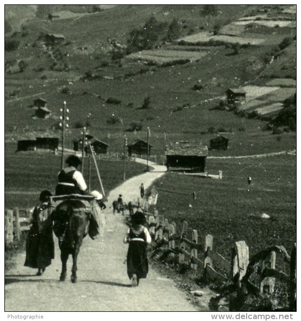 Suisse Val D'Hérens Sasseneire Ancienne Photo Stereo Amateur Possemiers 1910 - Stereoscopic