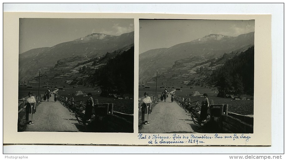 Suisse Val D'Hérens Sasseneire Ancienne Photo Stereo Amateur Possemiers 1910 - Stereoscopic