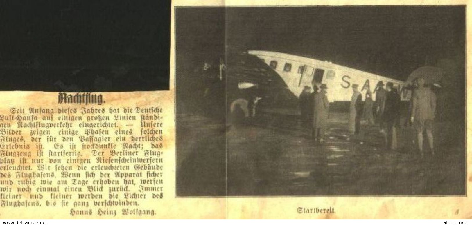 Nachtflug (Lufthansa)  / 4 Bilder Mit Miniartikel, Entnommen Aus Zeitschrift / 1928 - Bücherpakete