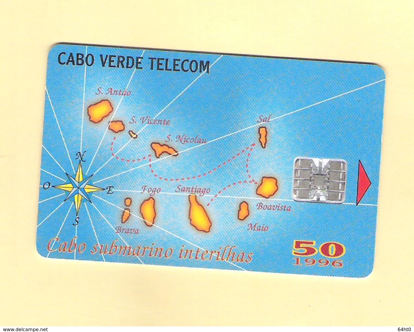 PHONECARD CHIP CABO VERDE  CV8 "MAPA CABO SUBMARINO 1996" 50U -  USED AS ON PHOTO - Portugal