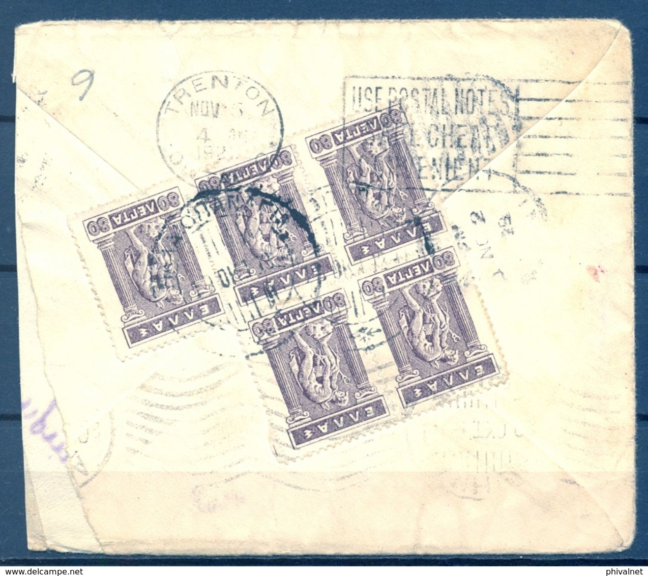1929 , GRECIA , SOBRE CIRCULADO Y REDIRIGIDO A TRENTON , YV. 198 X 5 , MERCURIO - Lettres & Documents