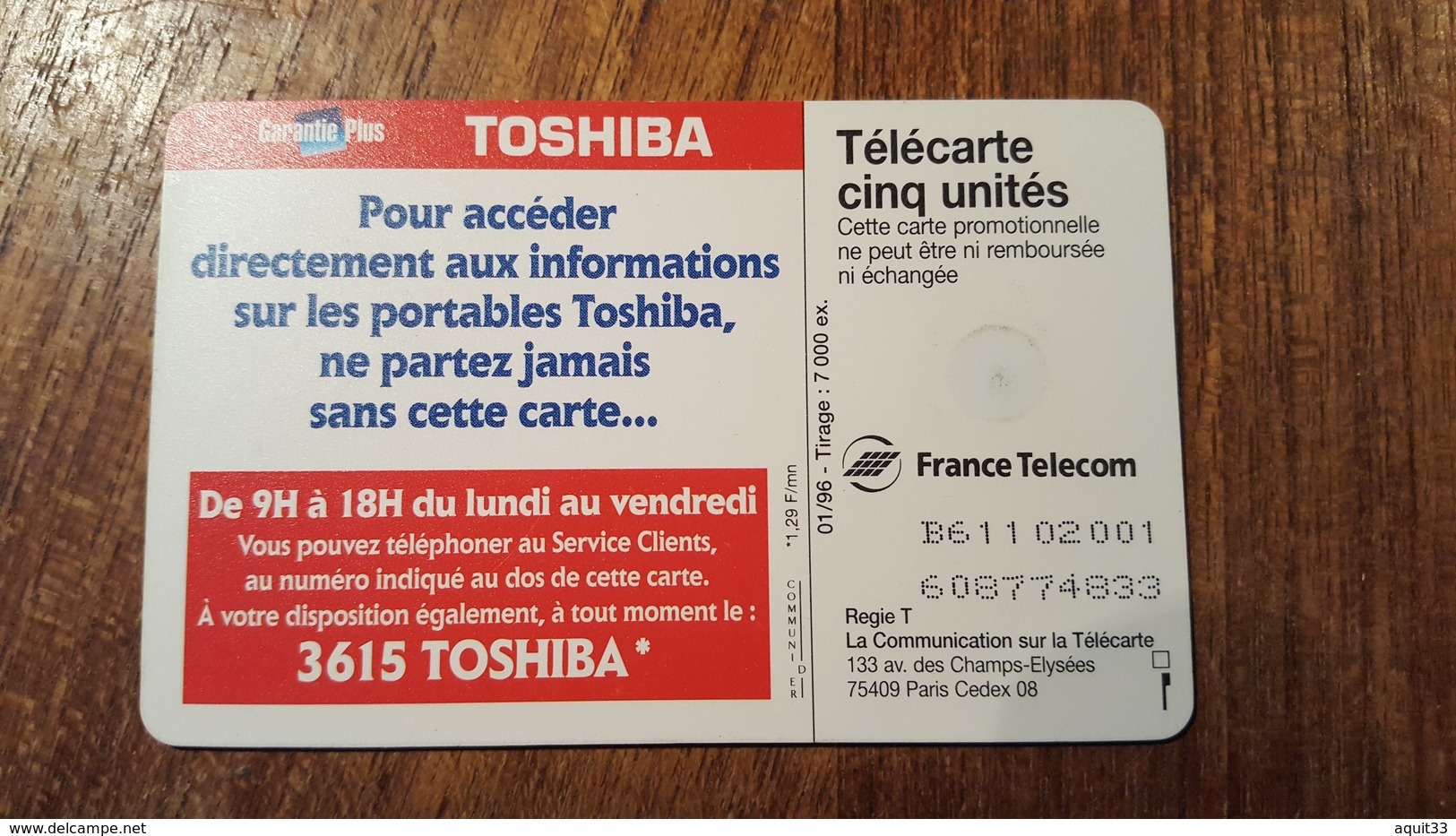 TELECARTE 5 UNITES GN213 01/96 GEM TOSHIBA - 5 Unidades