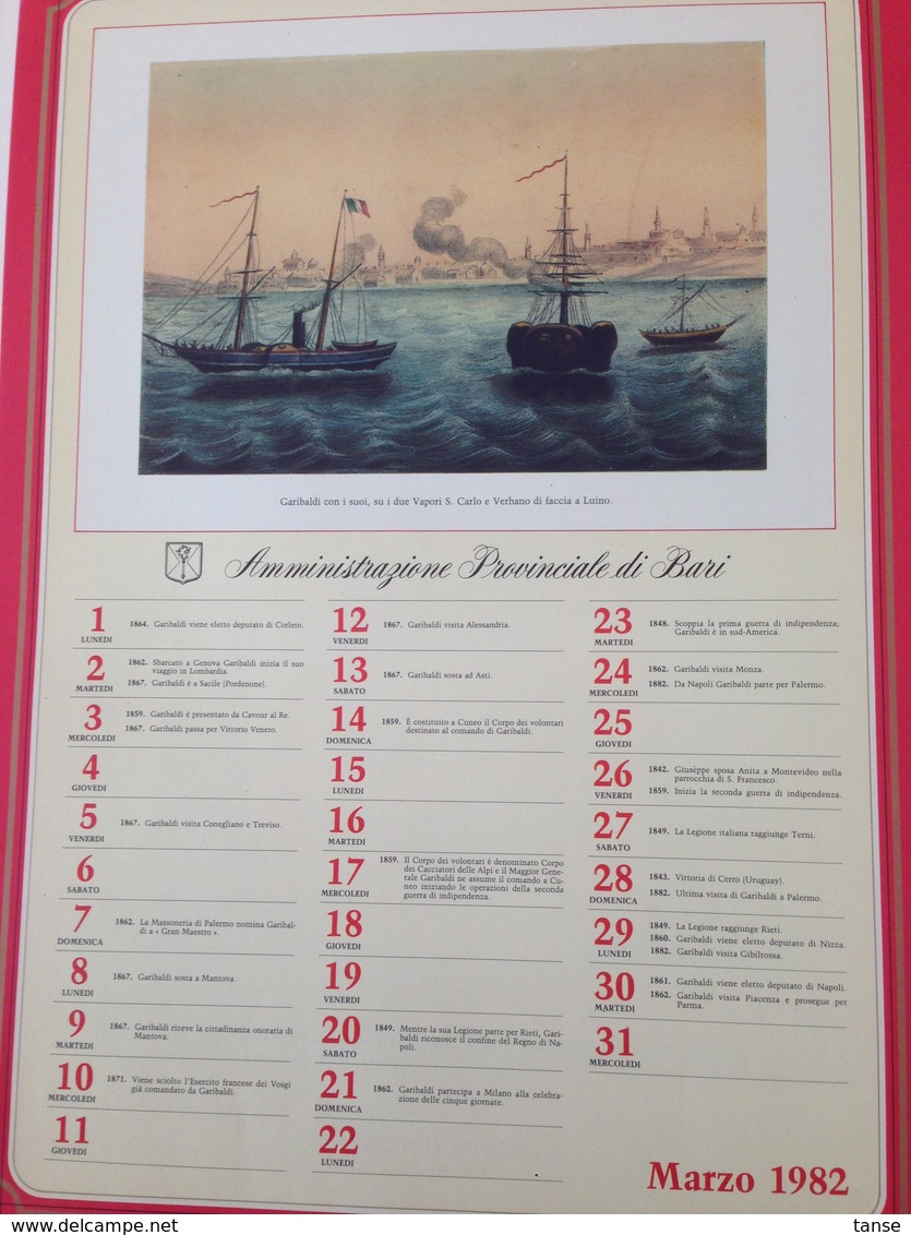 Giuseppe Garibaldi - 1982 - Calendario storico nel Centenario della morte - Amministrazione Provinciale di Bari