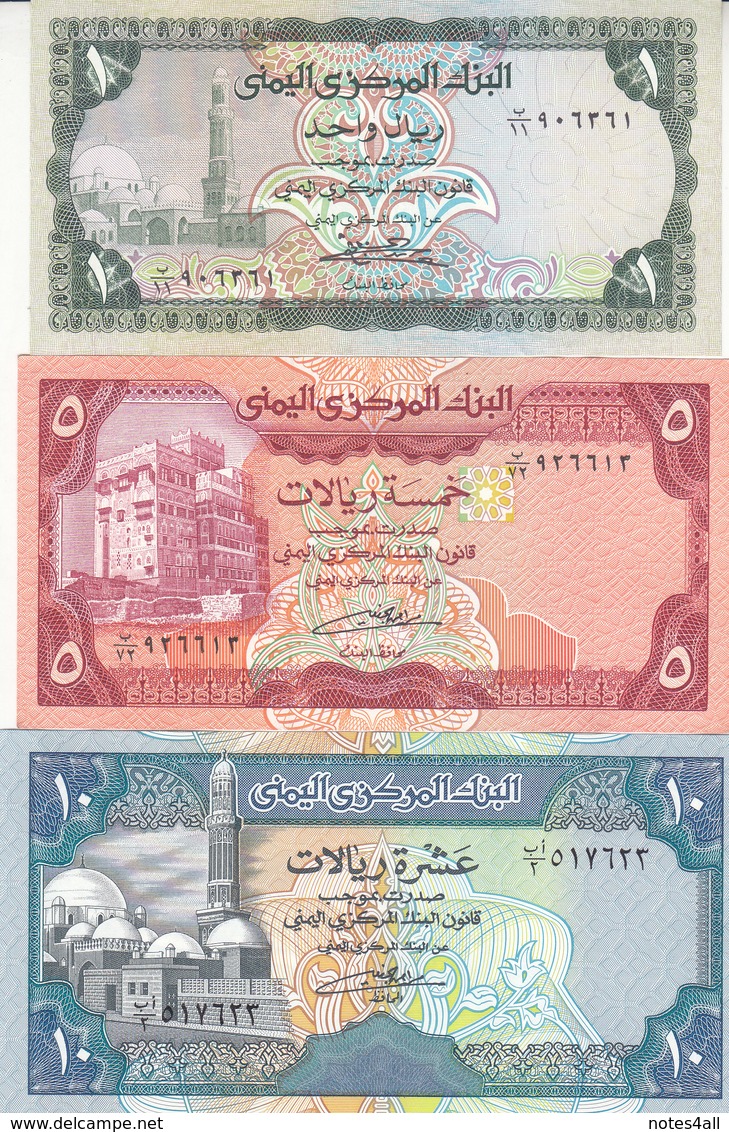 YEMEN 1 5 10 20 20 20 50 100 200 RIAL P 15 16B 17 19 23 25 26 28 29 SET LOT9 UNC