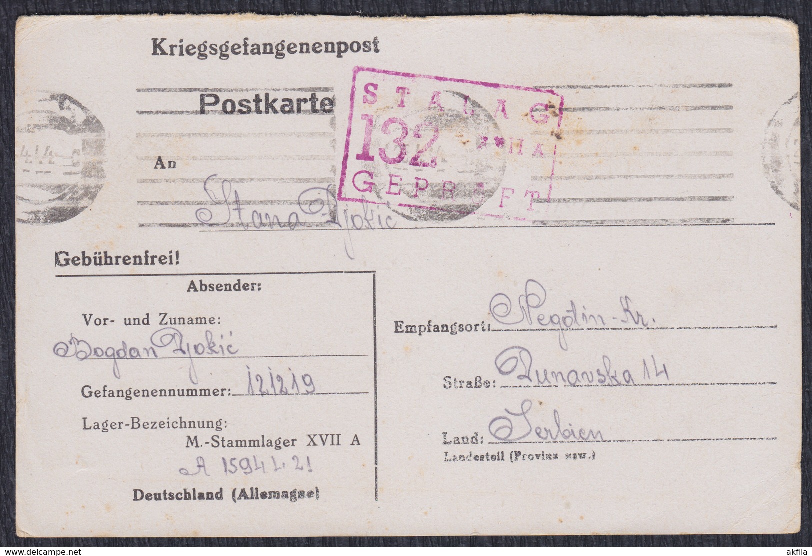 WWII Germany 1944 POW (Prisoner Of War) Mail, Camp Stalag XVII A - 1939-45