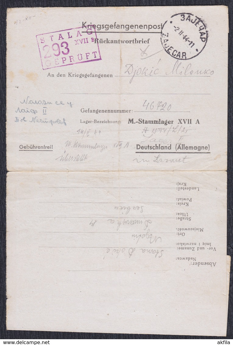 WWII Germany 1944 POW (Prisoner Of War) Mail, Camp Stalag XVII A - 1939-45