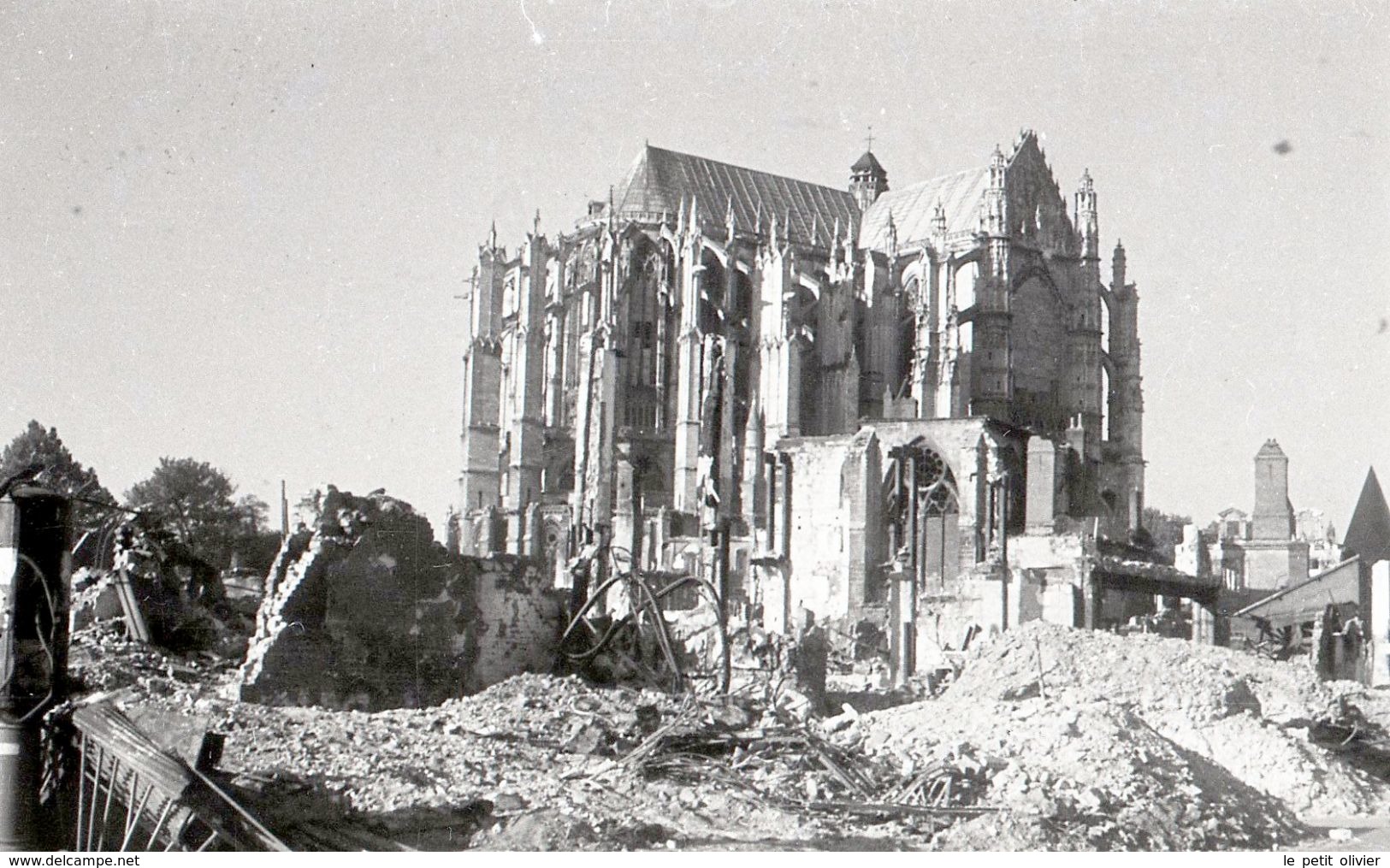 NEGATIF PHOTO ORIGINALE 39 / 45 WW2 WEHRMACHT FRANCE BEAUVAIS LA CATHEDRALE ET LA VILLE EN RUINE  LOT DE 5 NEGATIFS - War, Military