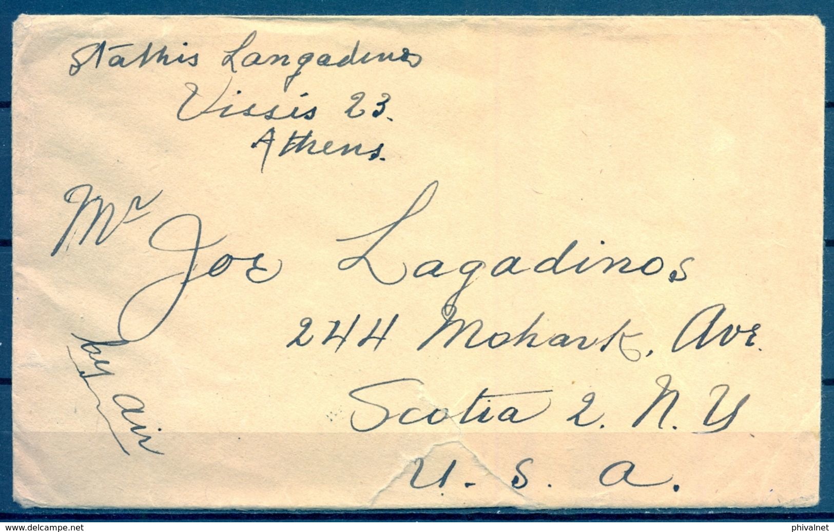 1945 , GRECIA , SOBRE CIRCULADO ENTRE ATENAS Y NUEVA YORK , YV. 519 X 2 , 520 , ROOSEVELT - Cartas & Documentos