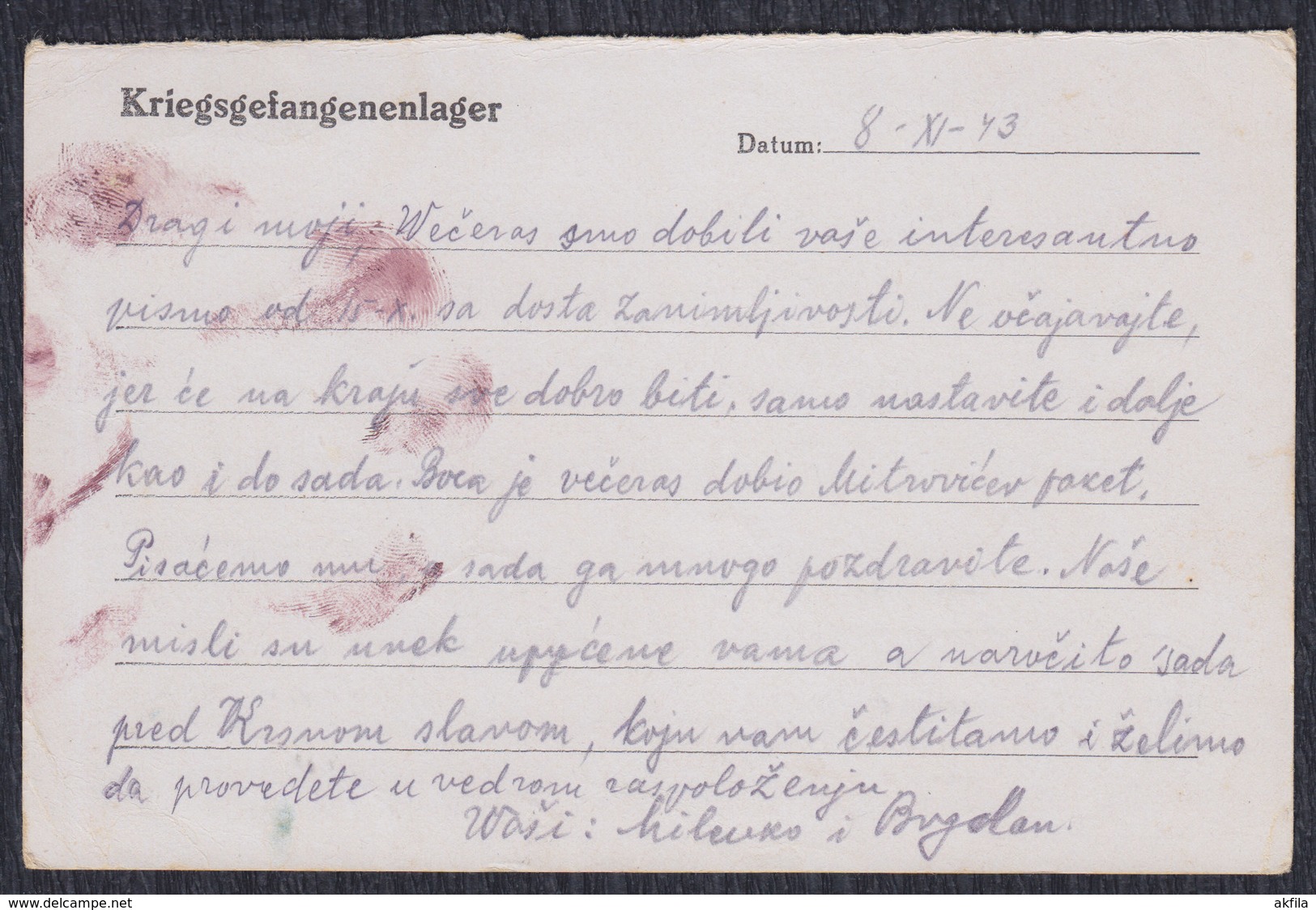 WWII Germany 1943 POW (Prisoner Of War) Mail, Camp Stalag XVII A, Negotin Krajina Postmark - 1939-45