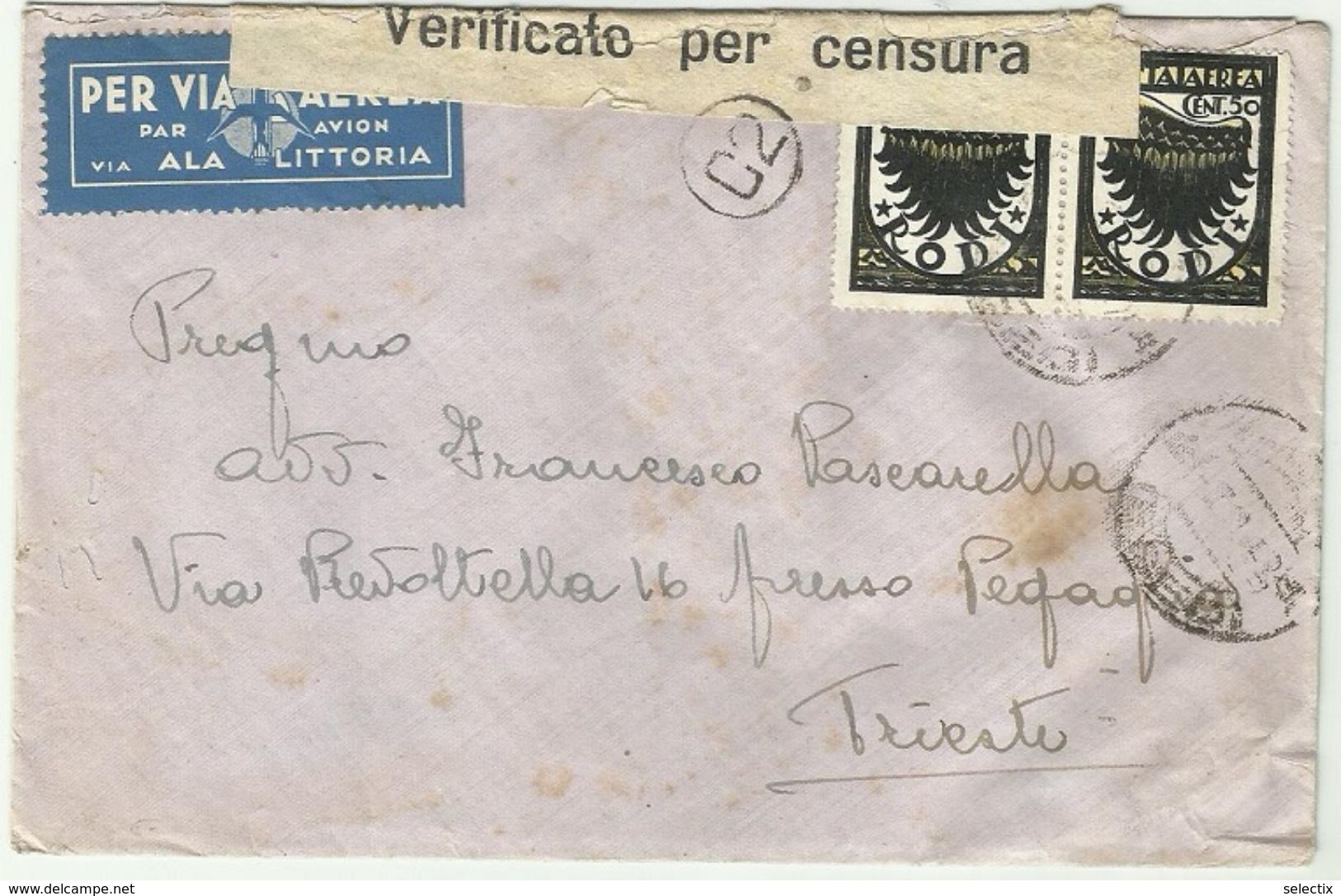 Greece 1942 Italian Occupation Of Rhodes - Rodi (Egeo) - Military Censored - Dodecaneso