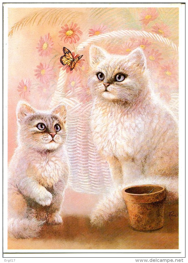 CHATS - Illustrateur Ruanne Manning - Lot De 2 CPM - Persane Blanche Et Ses Petits - Maman Et Son Petit - Katzen