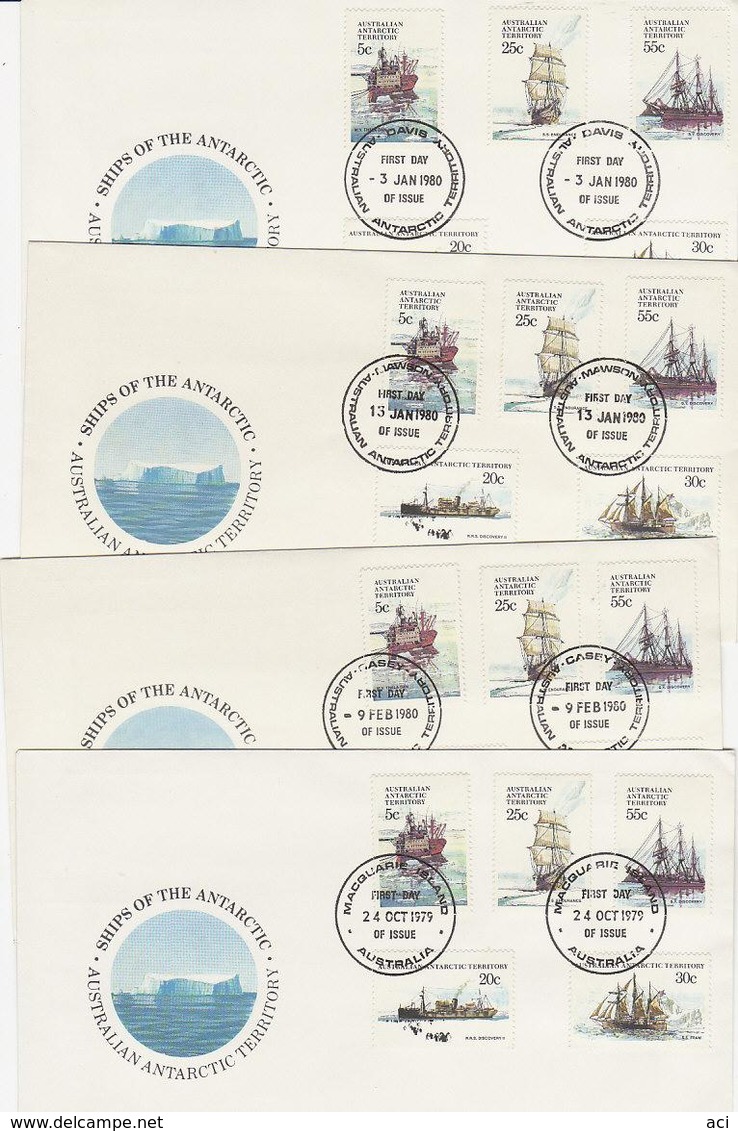 Australian Antarctic Territory 1979 Ships Set 4 Bases FDCs - FDC