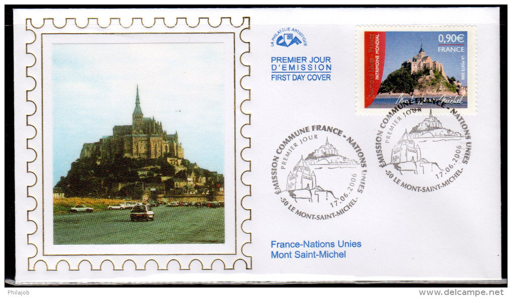 &#9989; " FRANCE-ONU : LE MONT-SAINT-MICHEL " Sur Enveloppe 1er Jour En Soie . N° YT 3924 . Parfait état. FDC - Emissions Communes