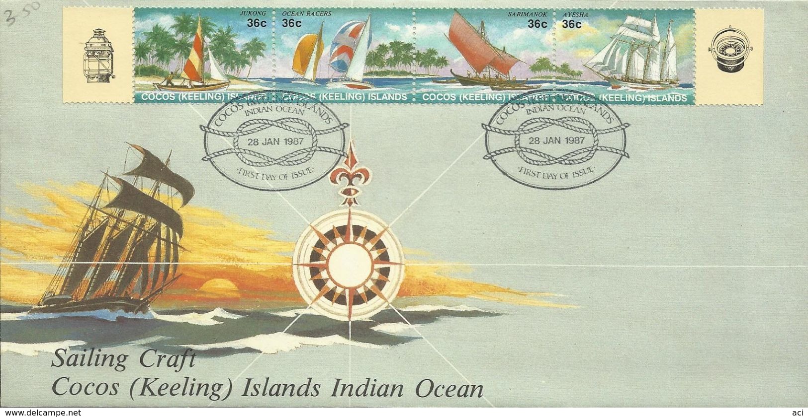 Cocos Islands 1987 Sailing Crafts FDC - Islas Cocos (Keeling)