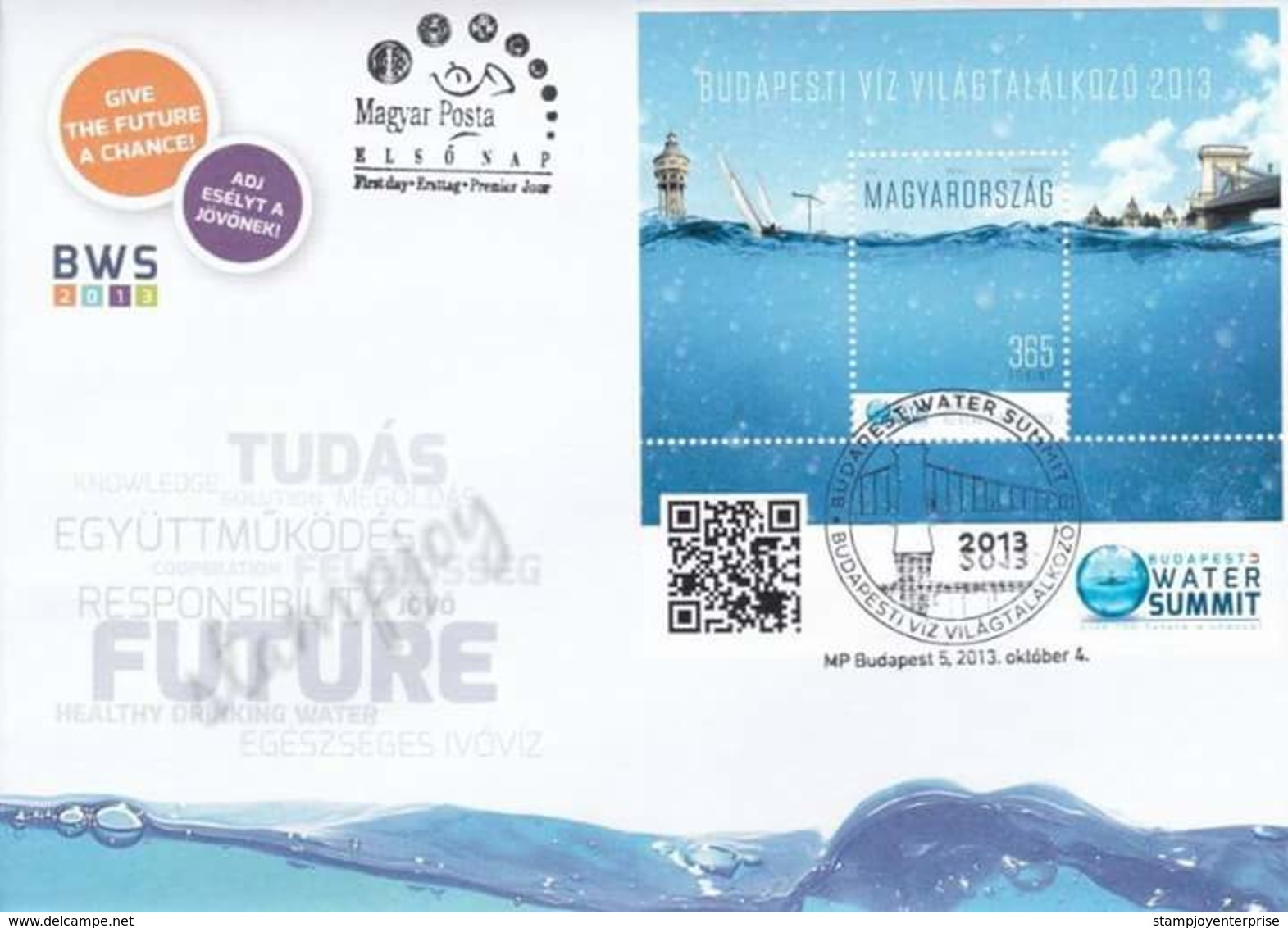 Hungary Budapest Water Summit 2013 Ocean (miniature FDC) - Brieven En Documenten