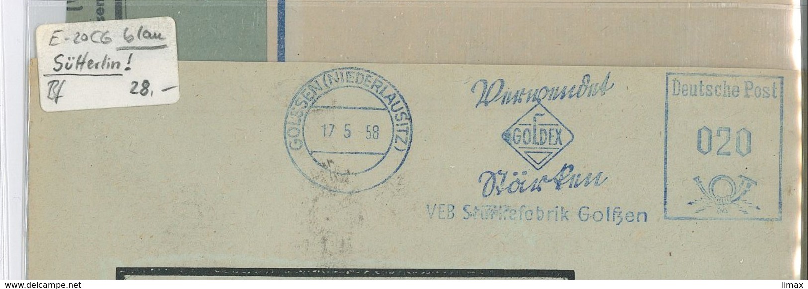 Golssen Niederlausitz Verwendet Goldex Stärken Veb Stärkefabrik Golßen 17.5.1958 BLAUE FARBE - Other & Unclassified