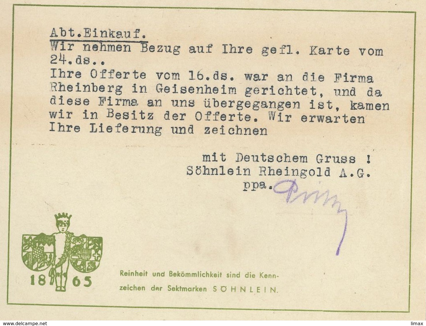Francotyp "F" Wiesbaden Schierstein 27.9.1937 Söhnlein Sekt Krone Karte - Machines à Affranchir (EMA)