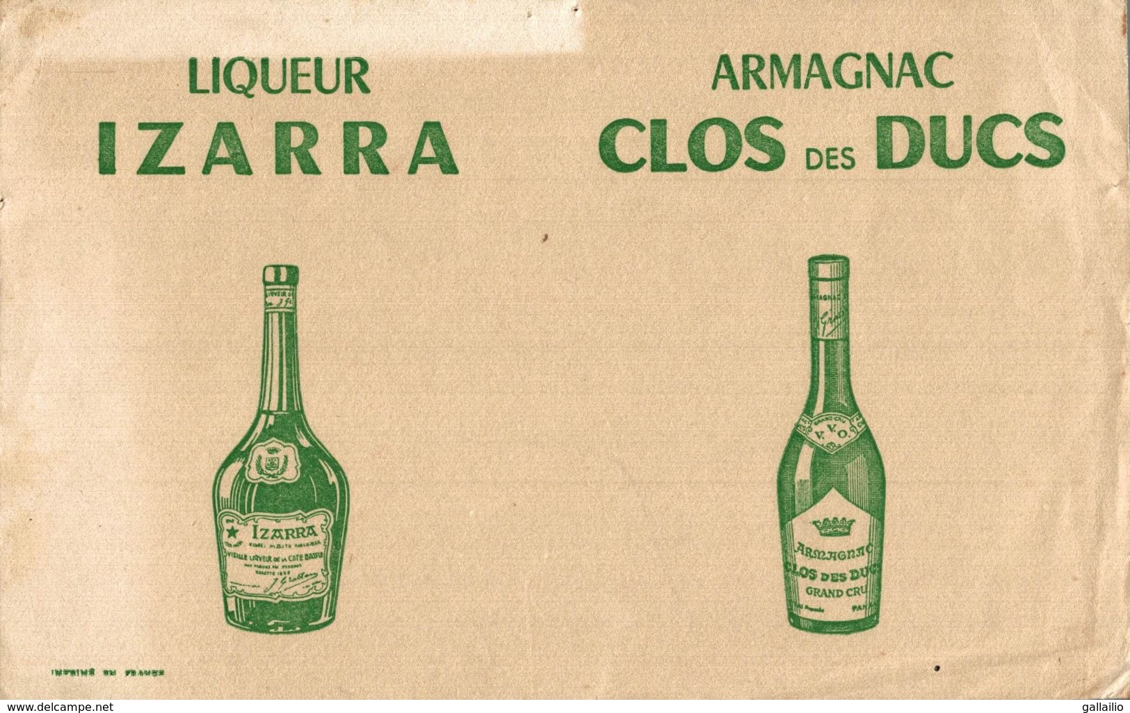 BUVARD LIQUEUR IZARRA ARMAGNAC CLOS DES DUCS - Schnaps & Bier