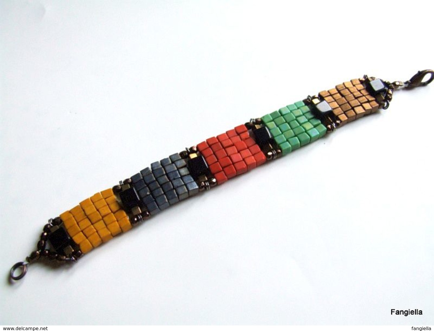Bracelet Artisanal, Cubes Tissés En Verre, Perles Miyuki Mat Multicolore, Cristal Bohème Facetté, Artisanat Français, C - Bracelets