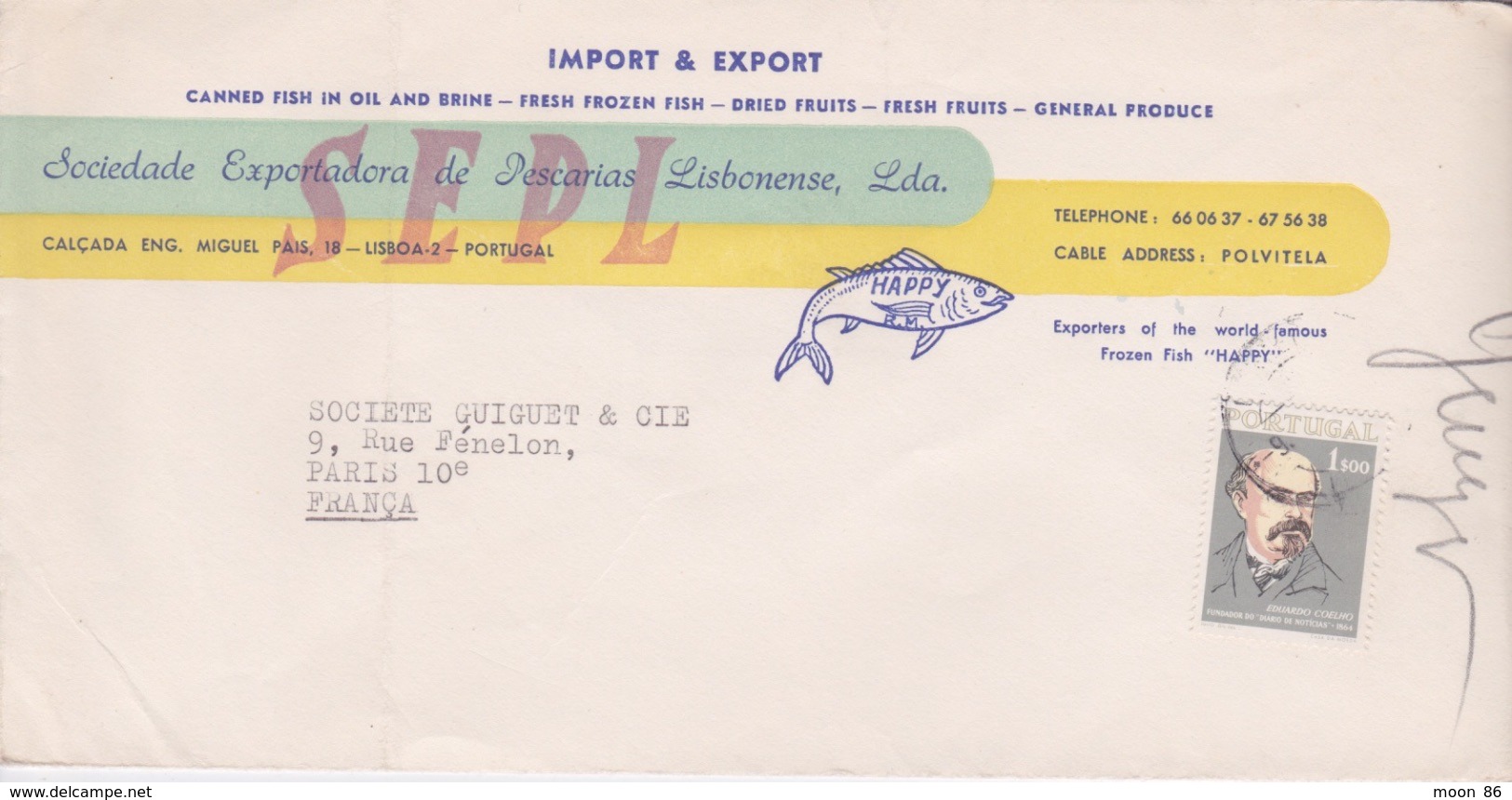 PORTUGAL - SOCIÉTÉ D EXPORTATION DE POISSON PECHE LISBONNE (SPEL) - LISBOA - FISH - Storia Postale