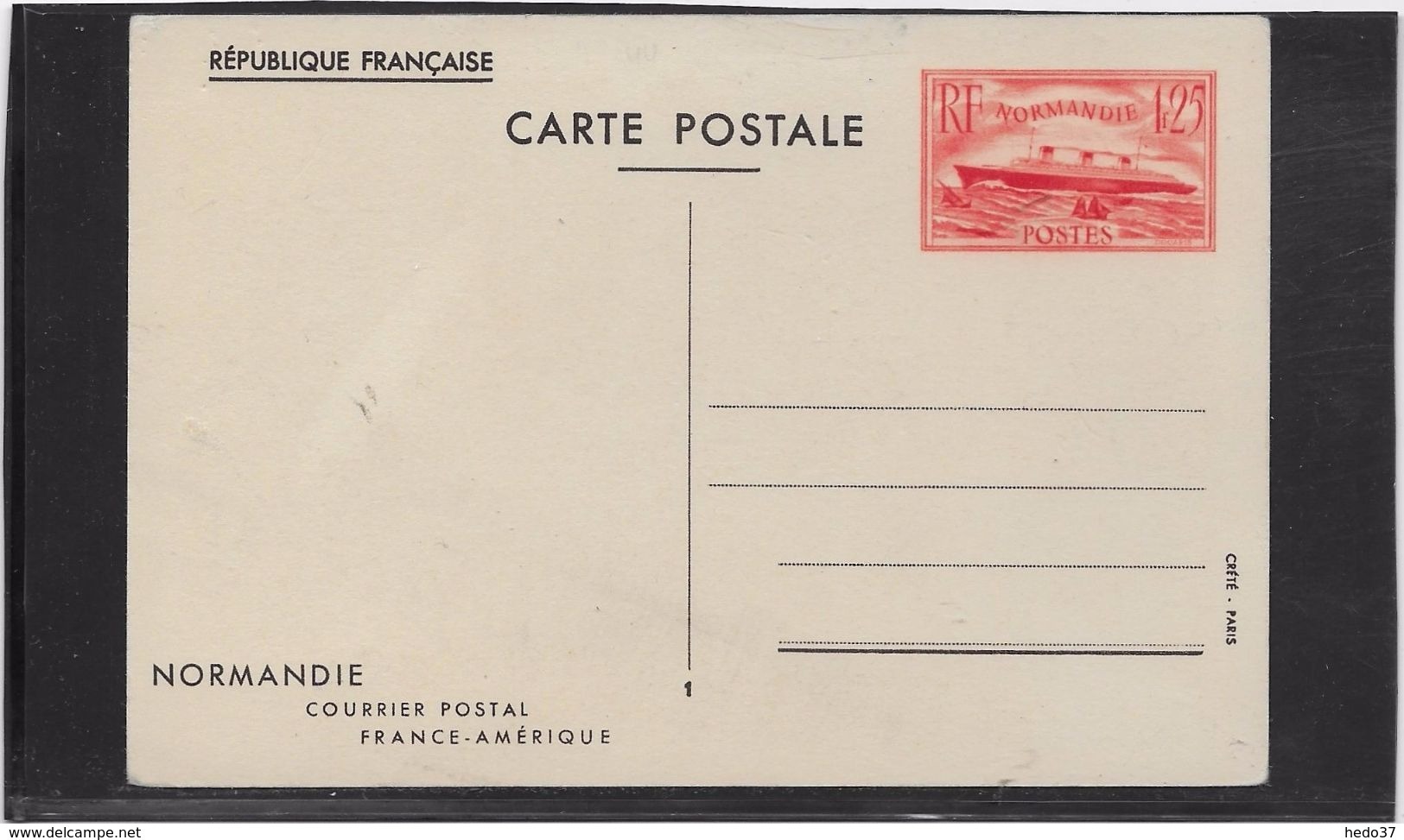 France Entiers Postaux Commémoratifs - Paquebot Normandie - Cartes Postales Types Et TSC (avant 1995)