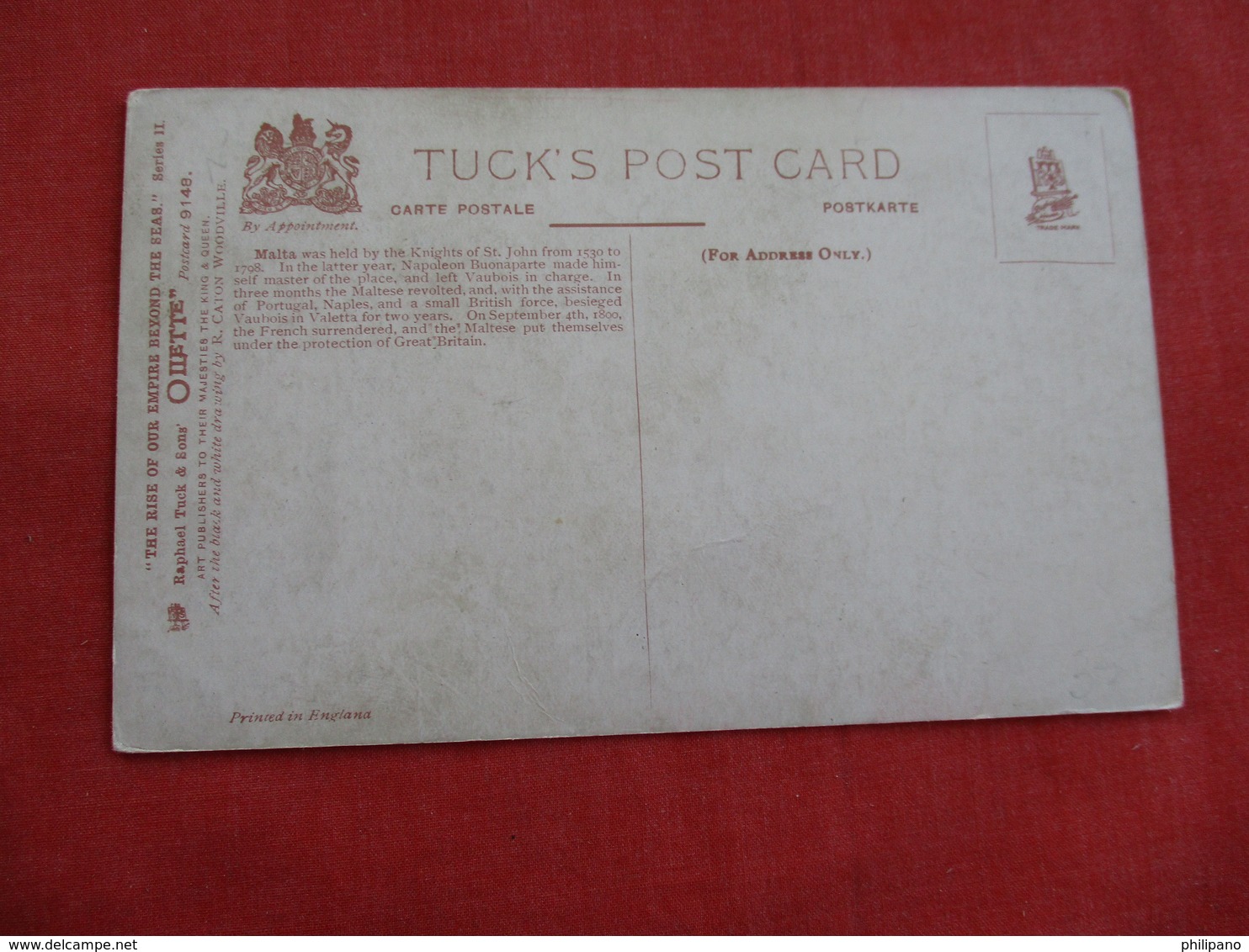 Tuck Series-- Malta Was Held By Knights Of St John  From 1530 To 1798 Ref 2820 - History