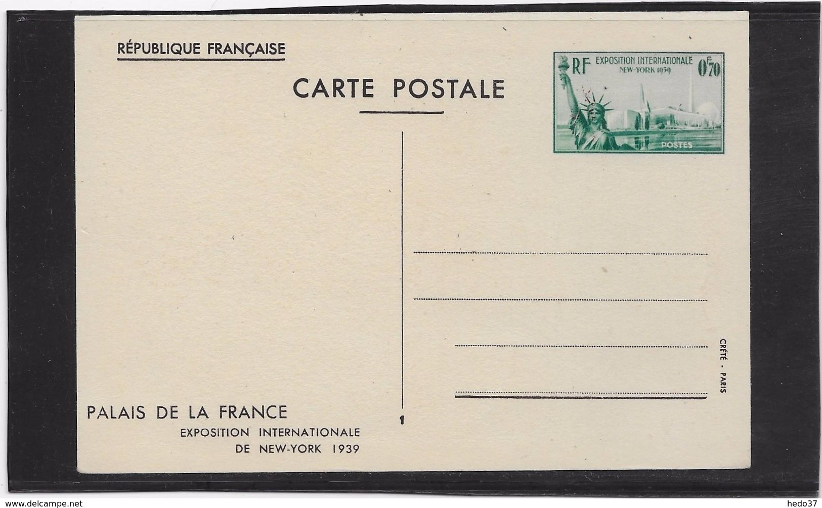 France Entiers Postaux Commémoratifs - Exposition De New York 1939 - Cartes Postales Types Et TSC (avant 1995)