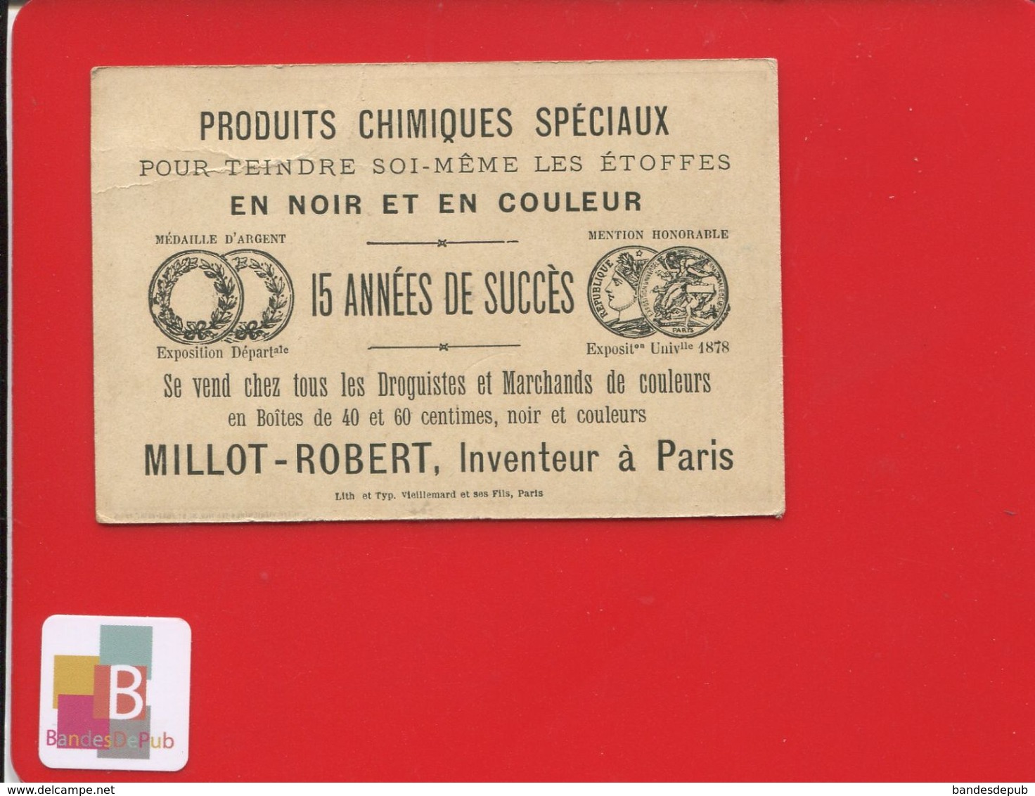 Produits Chimiques MILLOT ROBERT Inventeur PARIS  Chromo Or Vieillemard  CHINOIS CHINE MILITAIRE  BAIONNETTE - Andere & Zonder Classificatie