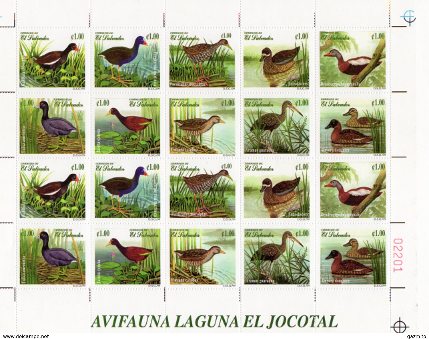 El Salvador 1999, Water Birds, Sheetelt Of 20val - El Salvador