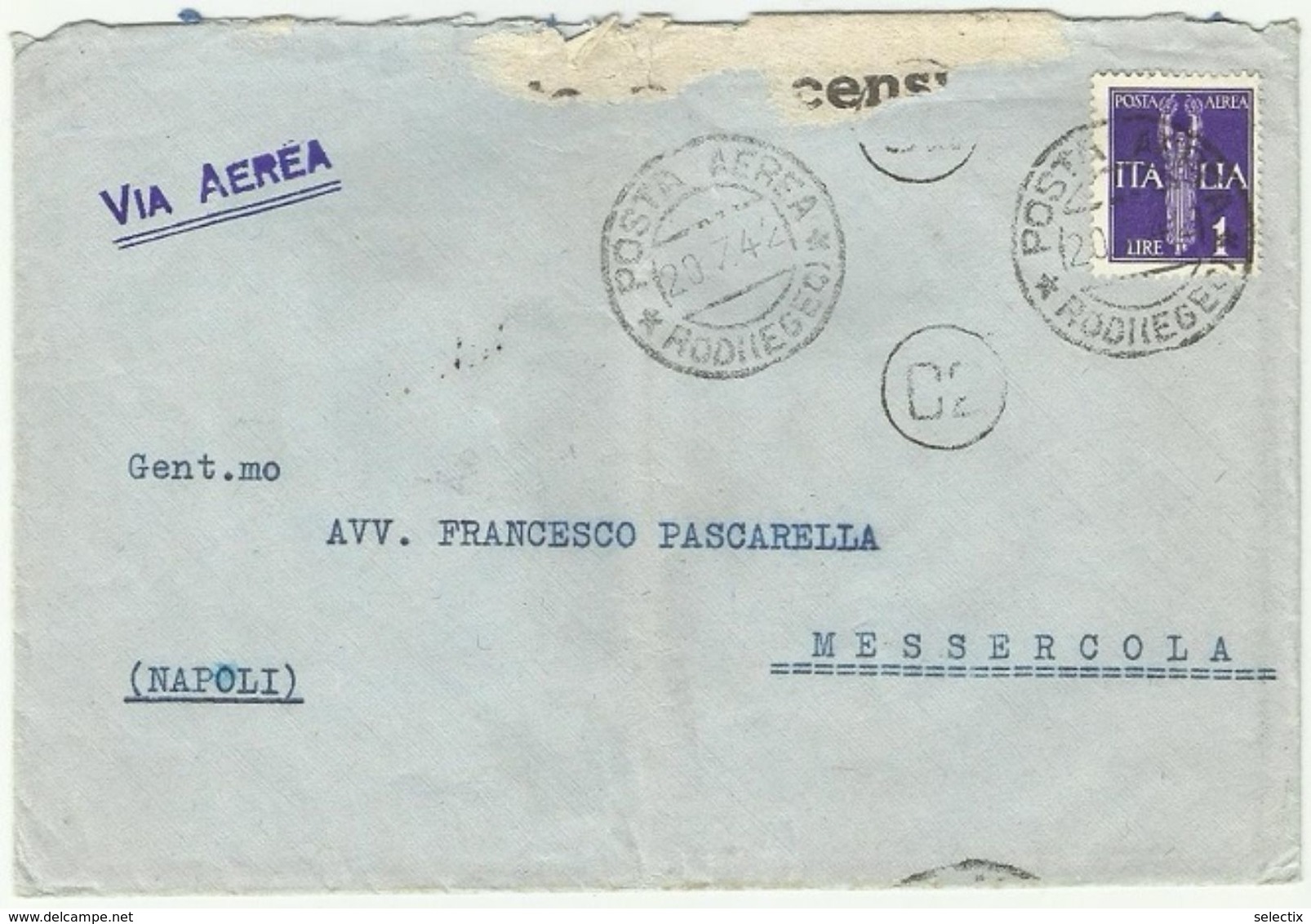 Greece 1942 Italian Occupation Of Rhodes - Rodi (Egeo) - Military Censored - Dodecanese