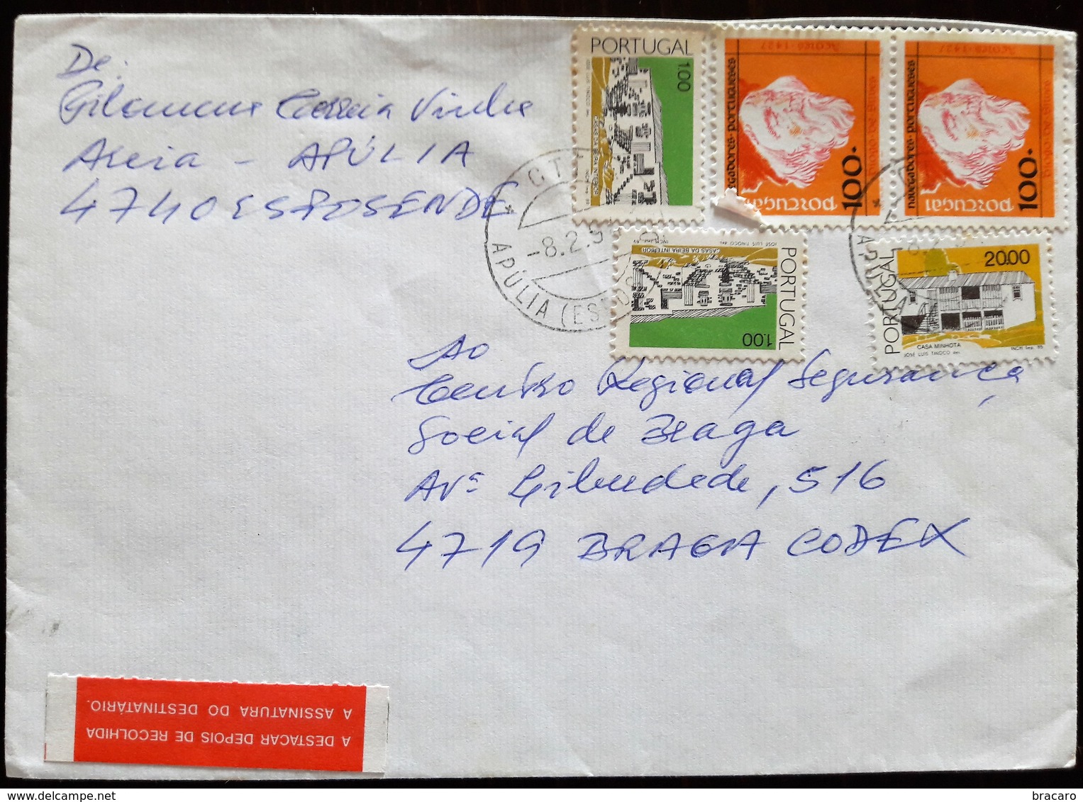 PORTUGAL - Cover - Stamps NAVEGADORES + ARQUITECTURA - APÚLIA (ESPOSENDE) + BRAGA + ESPOSENDE - 1994 - Cartas & Documentos