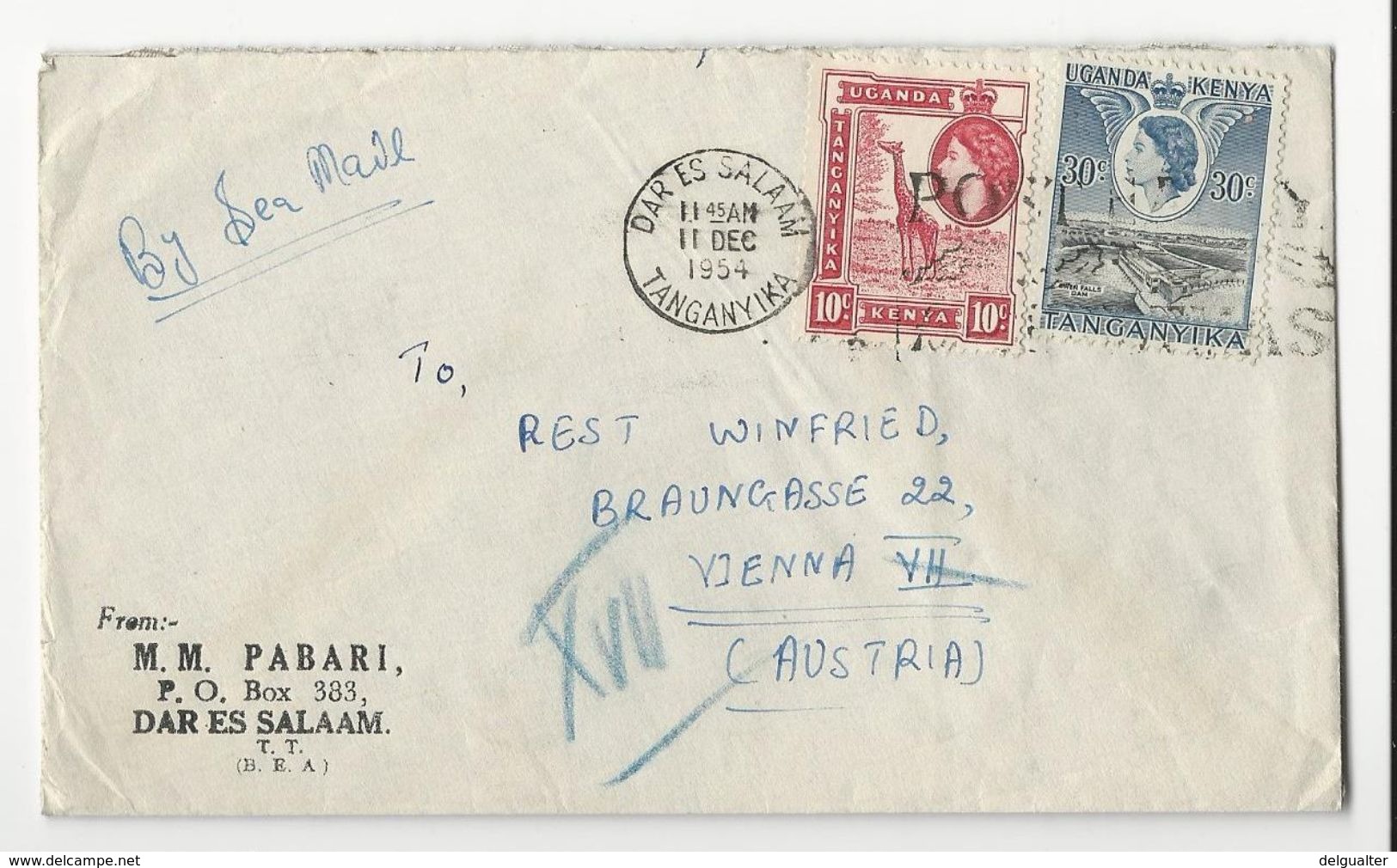 Cover * Tanganyika * 1954 * By Sea Mail - British East Africa