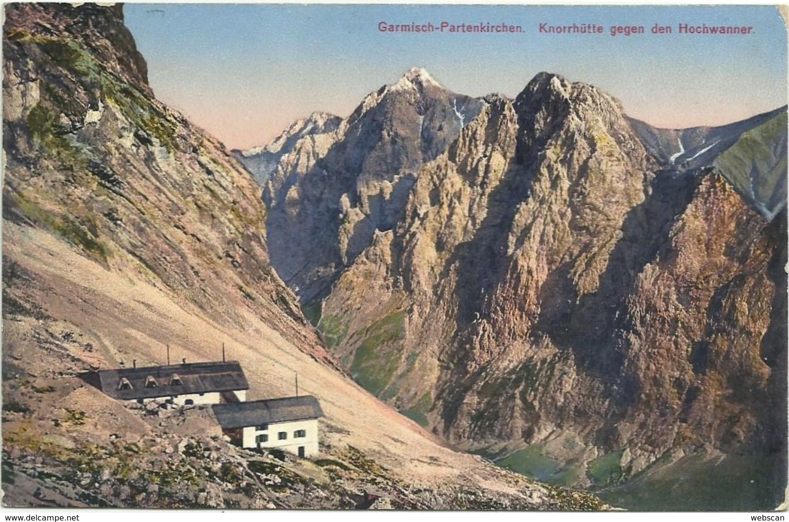 AK Knorrhütte Gegen Hochwanner Color 1914 FP + Hüttenstempel #09 - Garmisch-Partenkirchen