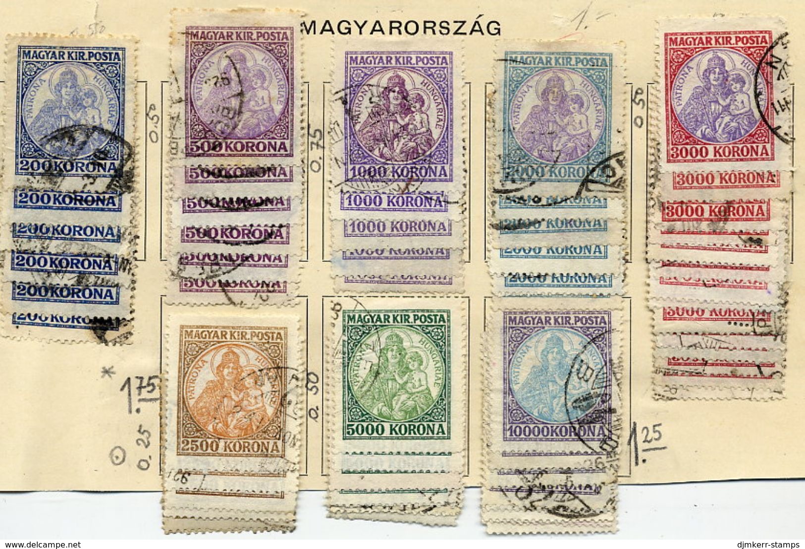 HUNGARY 1923-25 Patrona Hungariae 200Kr - 10000 Kr Accumulation. Used.  Michel 374-79, 401-02 - Used Stamps