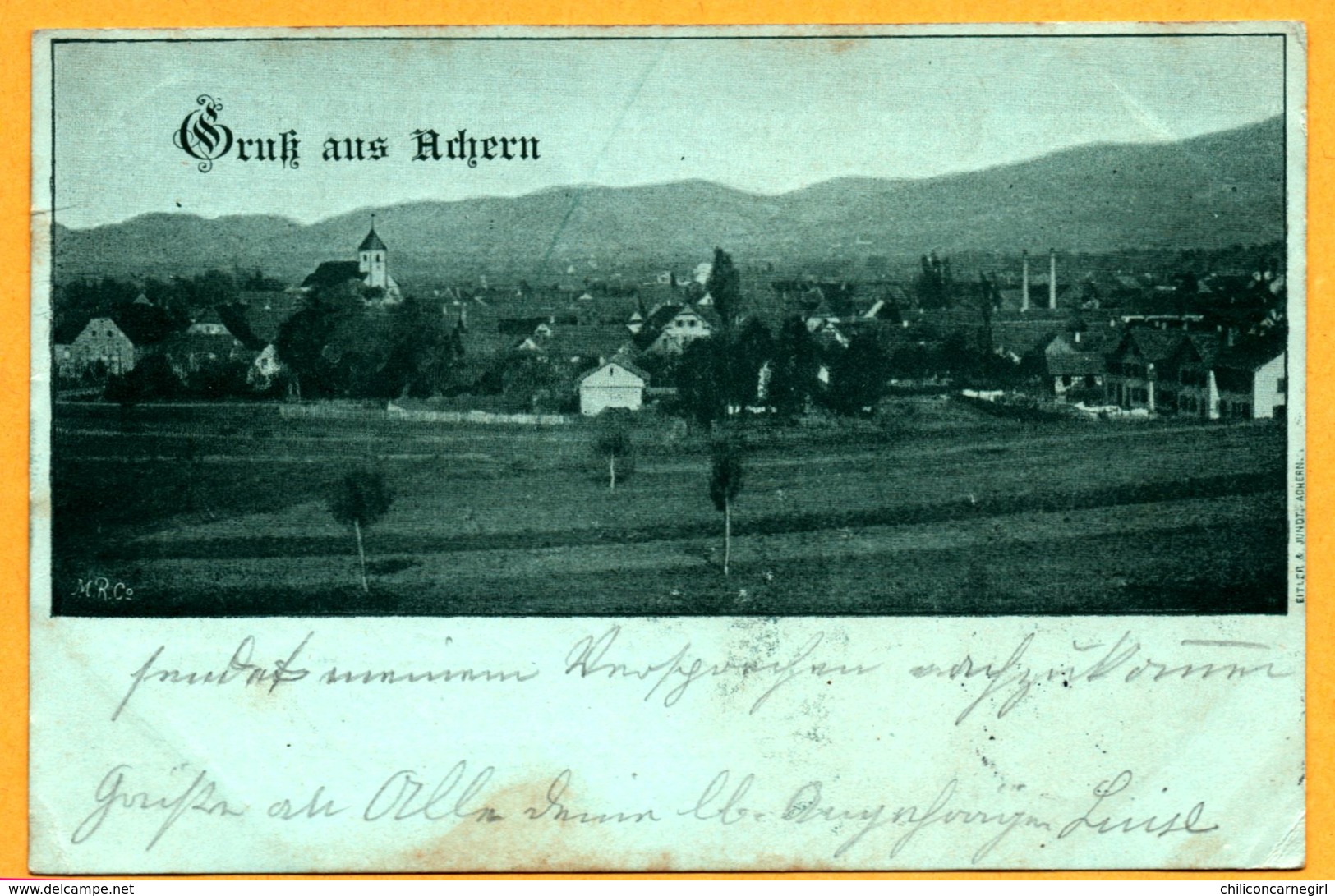 Litho - Gruss Aus Achern - Eglise - M. R. Co - EITLER & JUNDT - 1899 - Achern