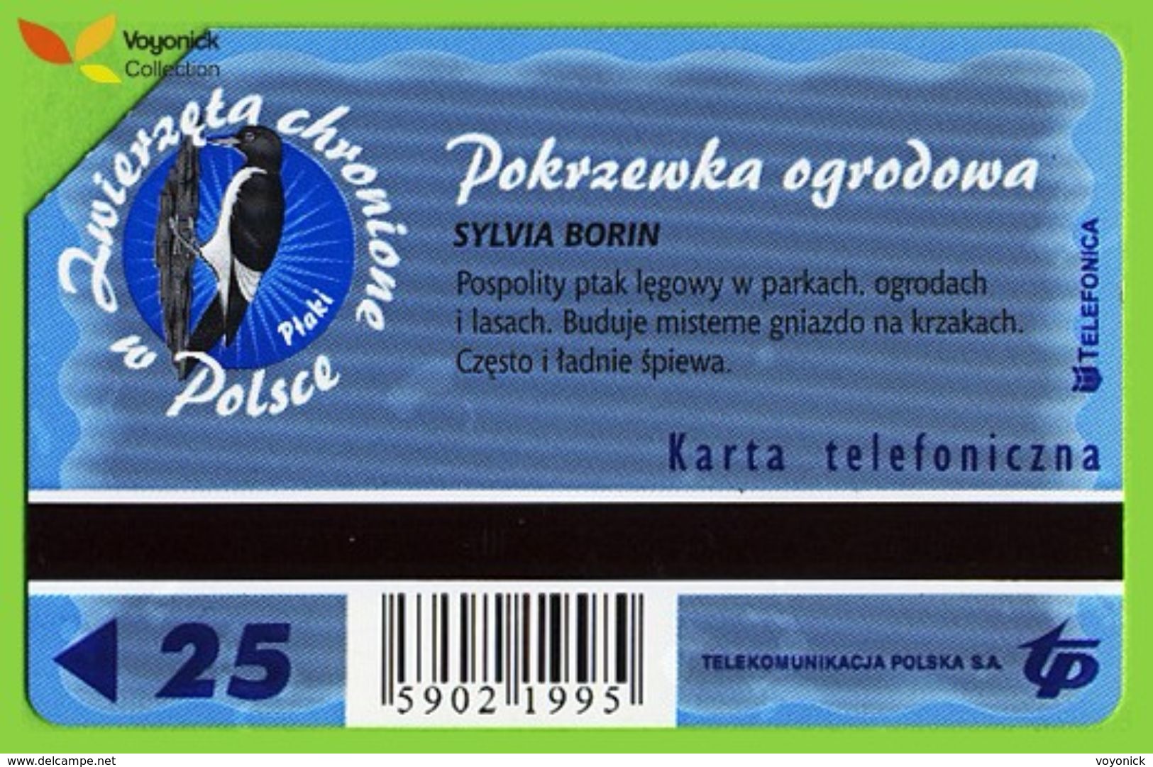 Voyo POLAND Protected Animals GARDEN WARBLER Pokrzewka Ogrodowa - Sylvia Borin - Used Phone Card 2002 # 1345 - Polen