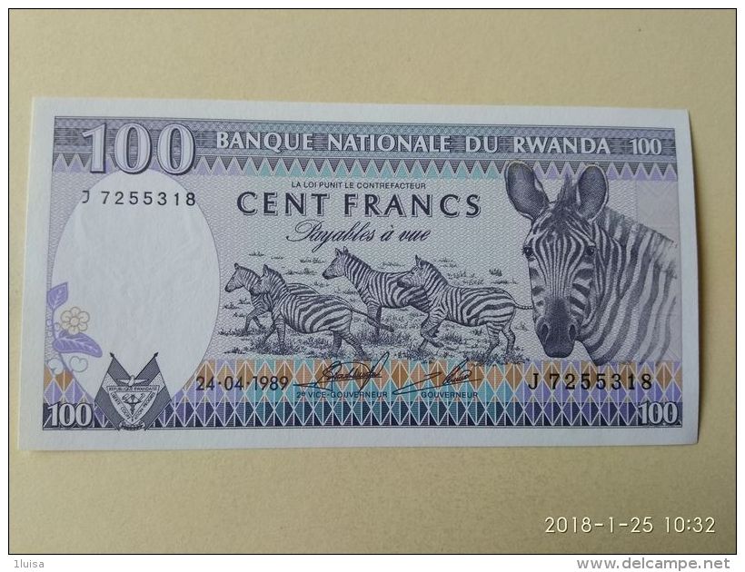 100 Francs 1989 - Rwanda