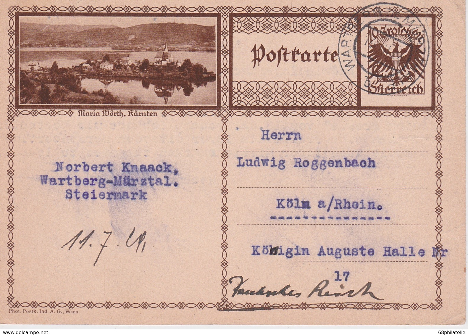 AUTRICHE 1928 ENTIER POSTAL  CARTE ILLUSTREE DE WARTBERG - Sonstige & Ohne Zuordnung