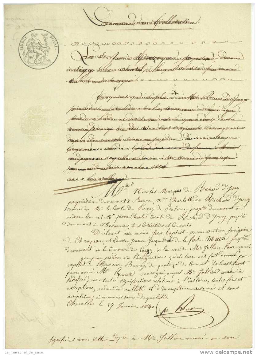 1840 Quatre Docs BEAUNE Marquis De Dree - Marquis De Richard D'Ivry - Savignieu De Champeaux Frecourt Bavray - Manuscripts